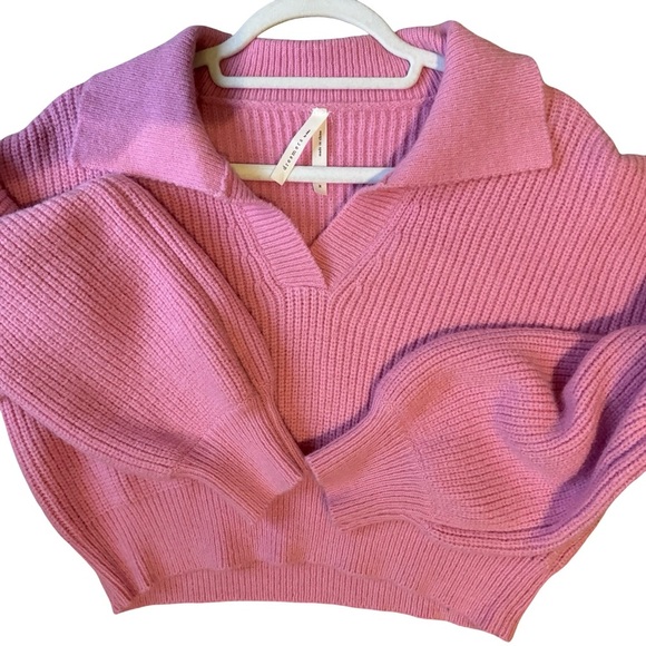 Dreamers By Debut Pink Cropped Knit Y2K Sweater Size M Cozy Layering V Neck - Picture 10 of 10